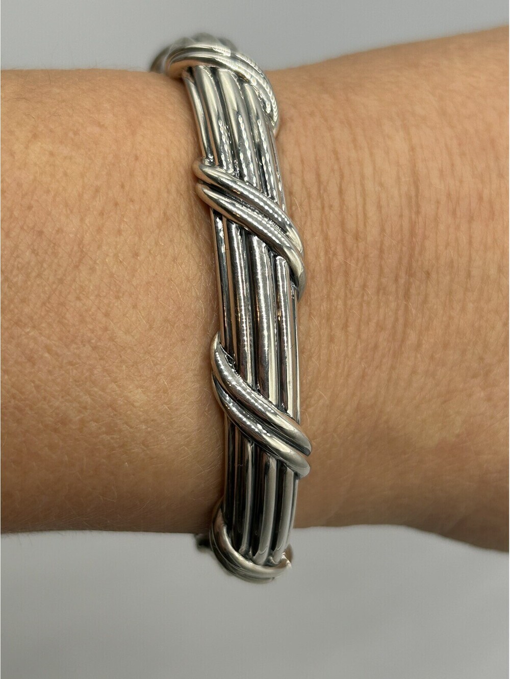 Peter Thomas Roth Sterling Silver Ribbon & Reed Hinged Cuff 11mm Bracelet 6.3/4"